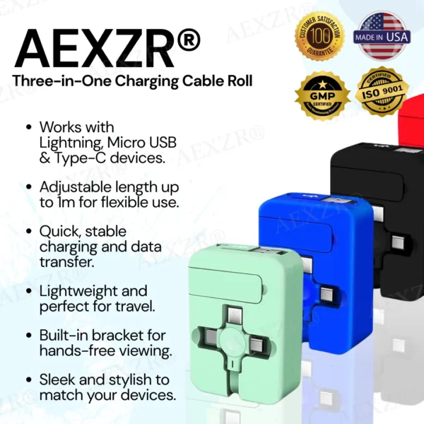 AEXZR® Three-in-One Charging Cable Roll